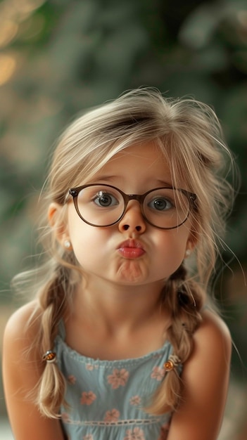 Une fille avec des lunettes et un visage en colère.