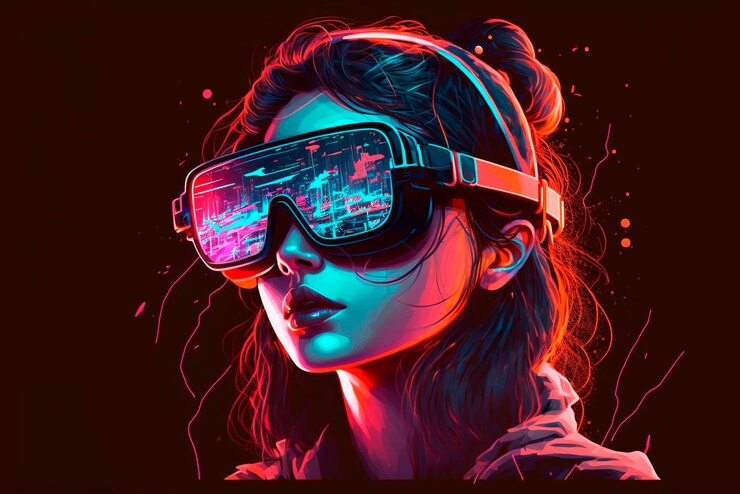 Photo fille avec lunettes vr métaverse concept généré ai