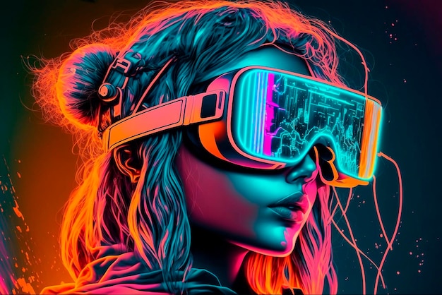 Fille avec lunettes vr métaverse concept généré ai