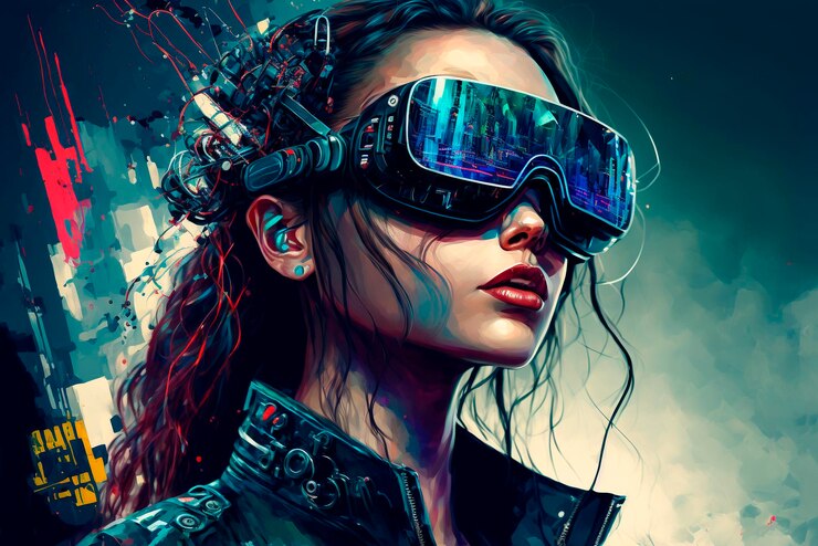 Photo fille avec lunettes vr métaverse concept généré ai