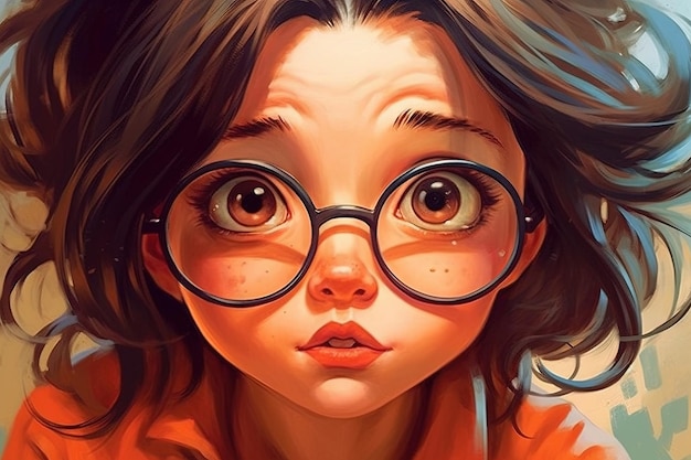 Photo fille manga maladroite et adorable avec des lunettes surdimensionnées et une traînée constante de mésaventures apportant rire et chaos partout où elle va illustration générative ai