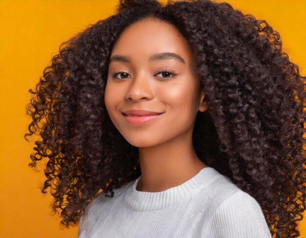 Fille mannequin afro-américaine avec des cheveux bouclés lisses et brillants et une peau bronzée brillante beauté naturelle pour la voiture