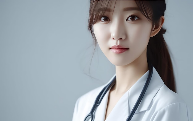 Une fille médecin avec un stéthoscope portant une tenue de médecin