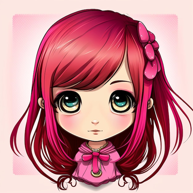 Photo fille mignonne chibi cheveux roses anime ai art généré