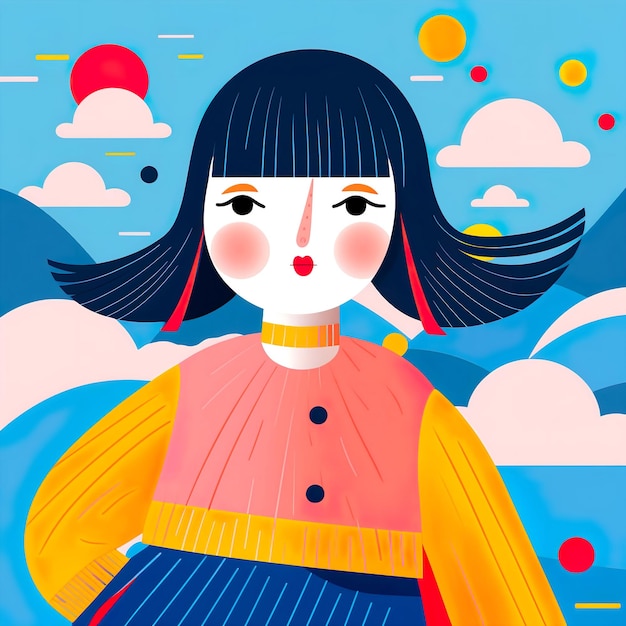 Une fille mignonne dans le style des illustrations coréennes.