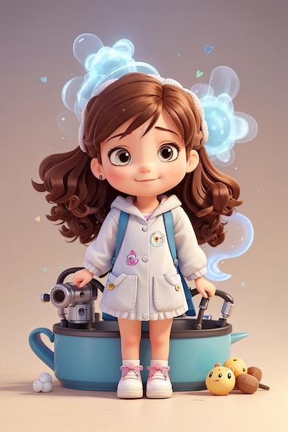 Une fille mignonne à la vapeur avec un traitement capillaire illustration de personnage de dessin animé dessinée à la main