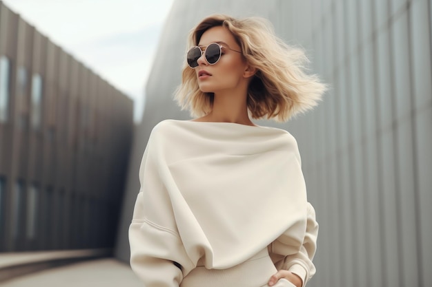 Une fille de mode minimaliste beige