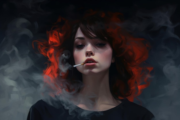 Une fille moderne rebelle génère de la fumée.