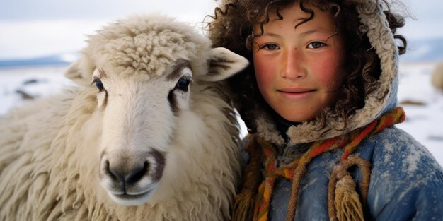 Une fille mongole avec un animal tive IA générative