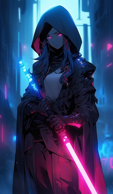 Fille ninja cyberpunk Neno avec épée