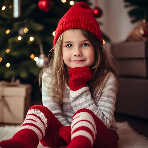 Fille de Noël avec un chapeau rouge