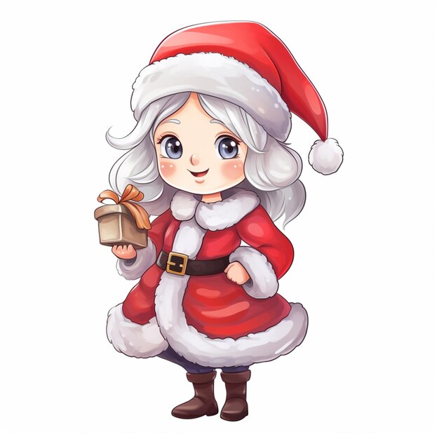 Une fille de Noël dessinée avec un cadeau dans la main