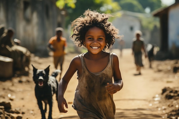 Fille noire de la campagne Fille jouant heureuse Génératif Ai