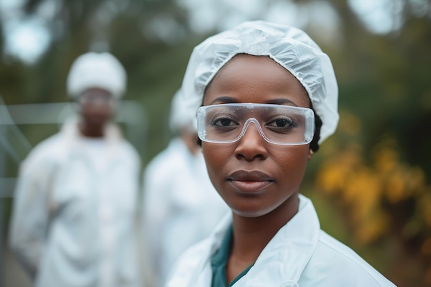 Fille noire écologiste sur un fond avec des collègues Profession écologiste