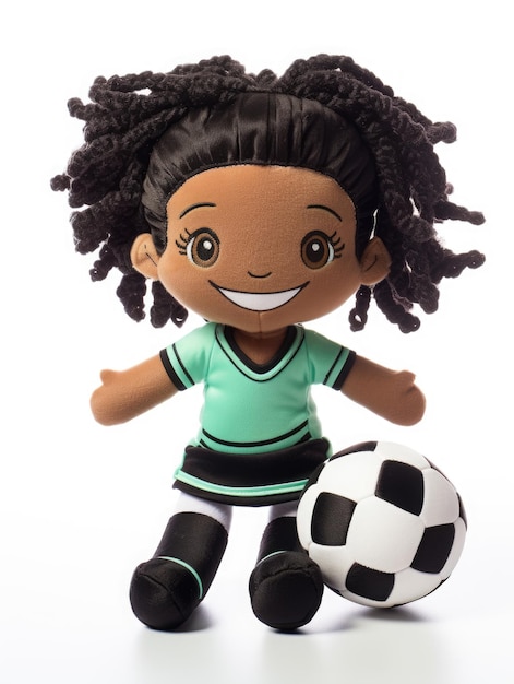 Une fille noire en peluche très mignonne jouant au football