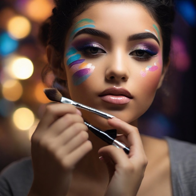 Photo fille ombre à yeux sombre maquillage lueur générée par l'ia