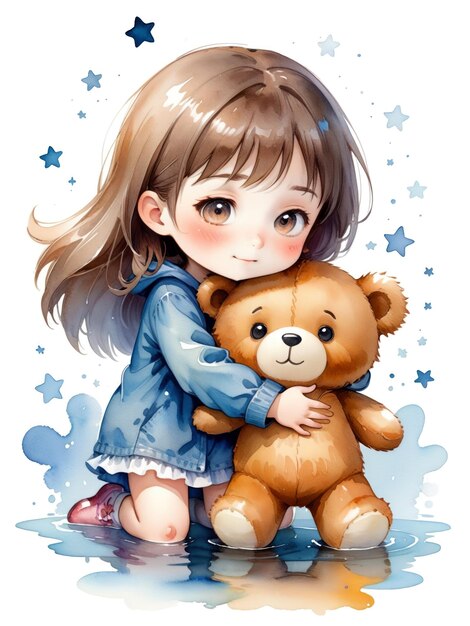 fille avec ours en peluche