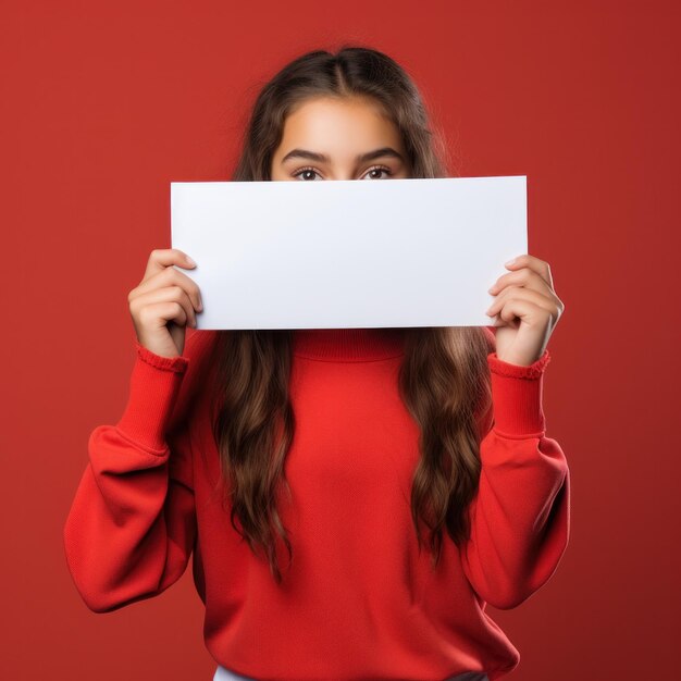 Une fille avec un papier blanc sur un fond vif