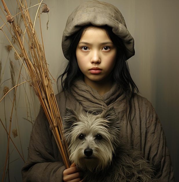 Photo une fille avec un parapluie et un chien
