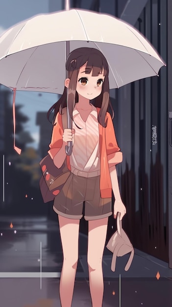 Une fille avec un parapluie sous la pluie