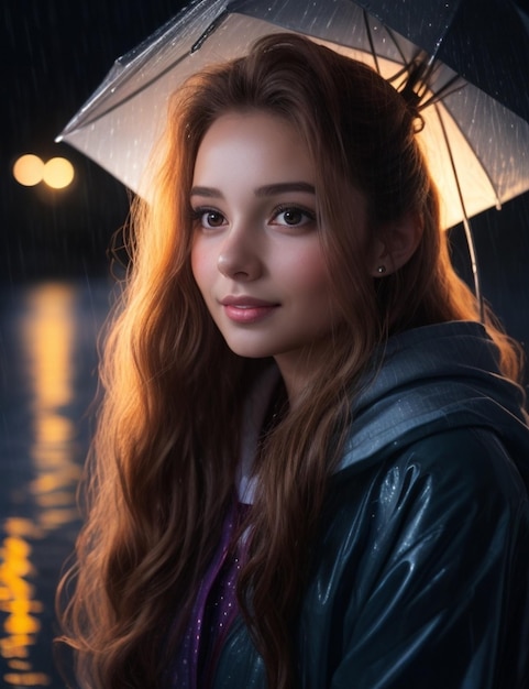 une fille avec un parapluie sous la pluie