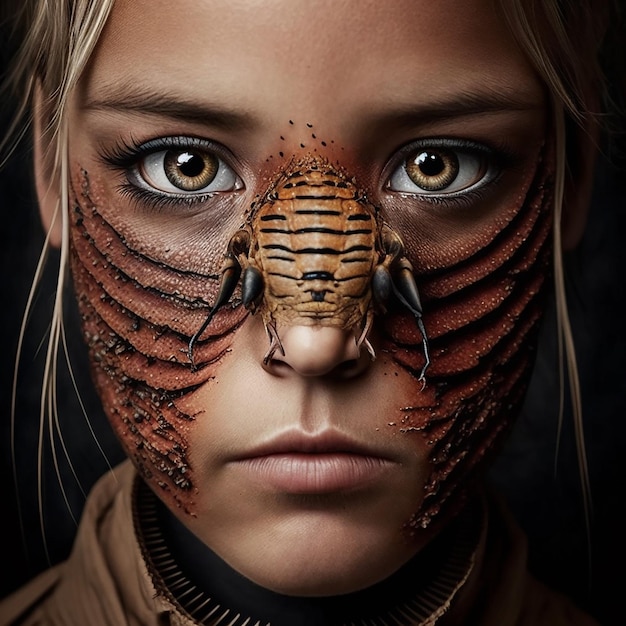 Une fille avec une peinture faciale d'un scorpion