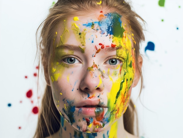 Photo une fille avec de la peinture sur le visage a un œil bleu.