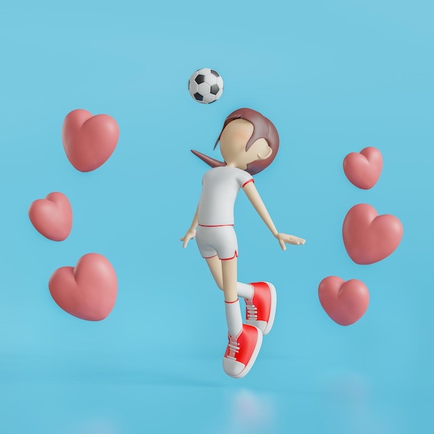 Fille de personnage de dessin animé de football pose rendu 3d