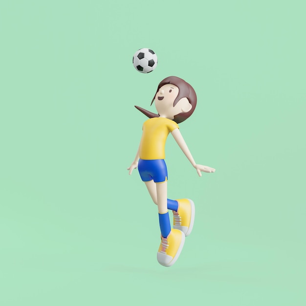 Fille de personnage de dessin animé de football pose rendu 3d