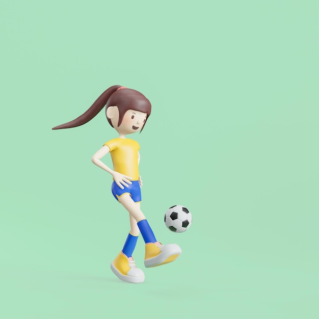 Fille de personnage de dessin animé de football pose rendu 3d