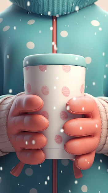 Fille de personnage en pull bleu tenant une tasse de café Ai générative
