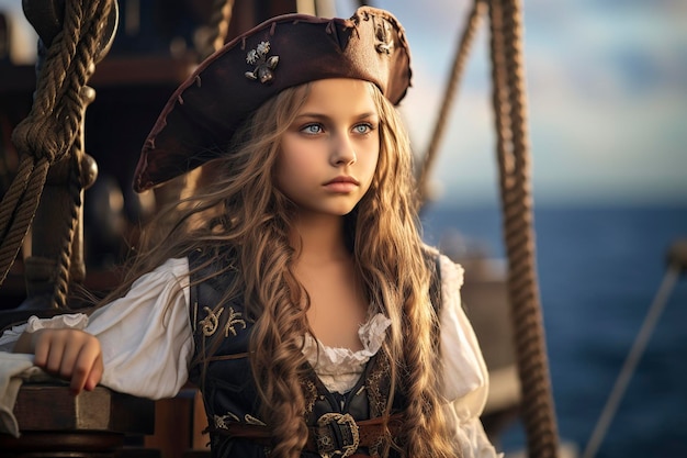 Une fille pirate à bord d'un navire pirate.