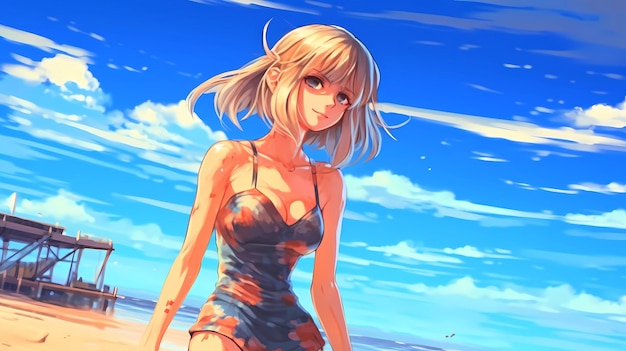 Une fille sur la plage en maillot de bain