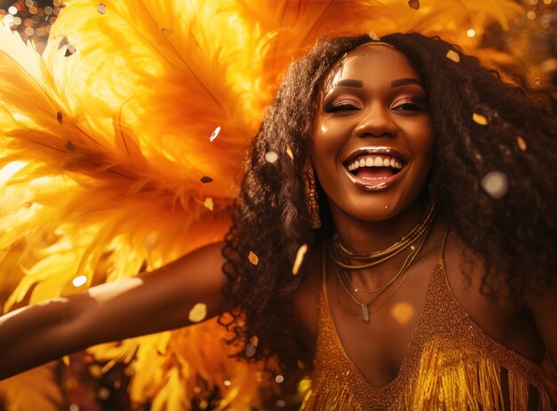 Photo fille avec des plumes habillée pour le carnaval