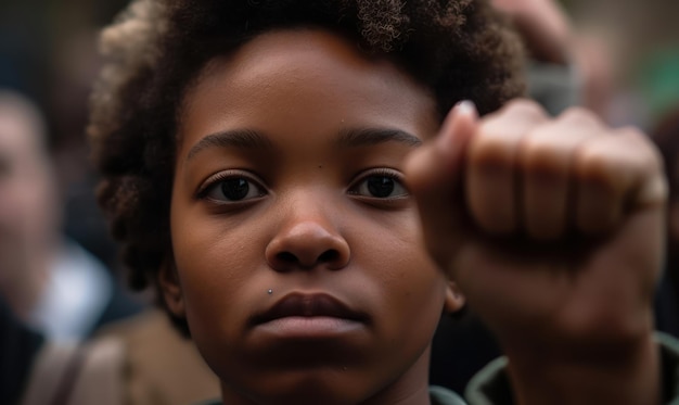 Photo une fille avec un poing sur son visage