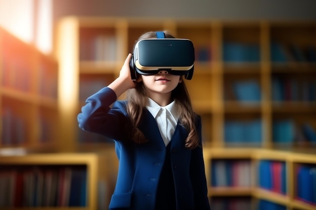 Une fille portant un casque de réalité virtuelle