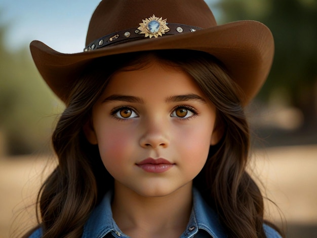 une fille portant un chapeau de cow-boy avec un chapeaux de cow-boys dessus