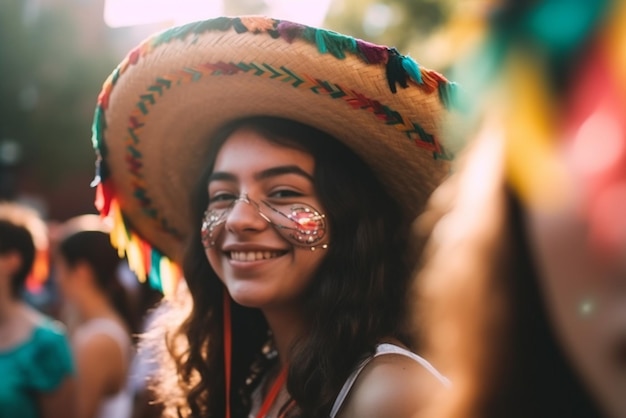 Une fille portant un chapeau mexicain sourit à la caméra