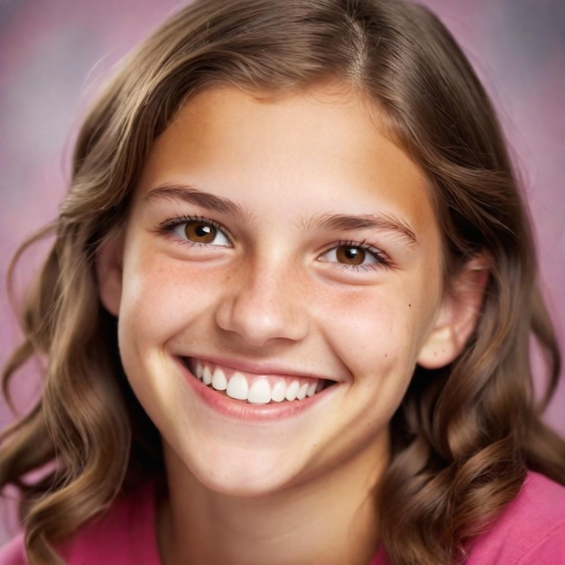 une fille portant une chemise rose qui dit "elle sourit"