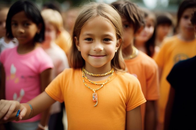 une fille portant un collier avec une croix dessus