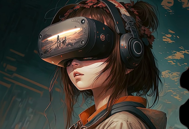 Une fille portant des lunettes de réalité virtuelle