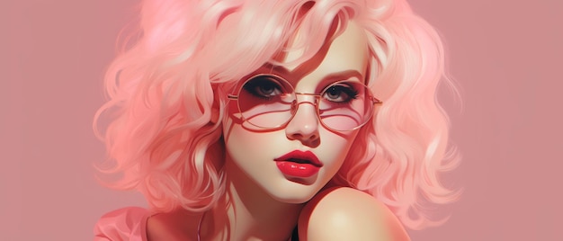 Fille portant des lunettes roses Generative AI