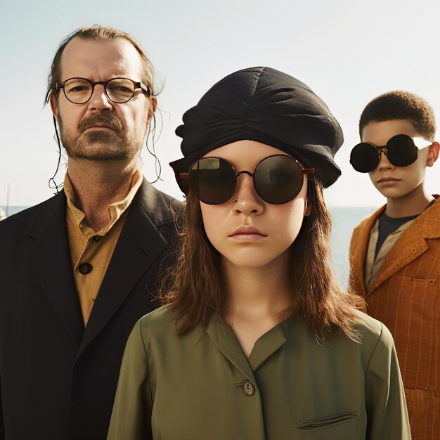 Photo une fille portant des lunettes de soleil et un chapeau pose pour une photo avec deux autres personnes