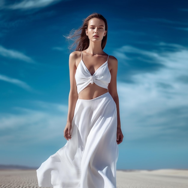 Une fille portant une robe blanche et des sandales en été