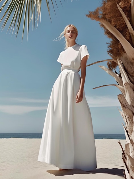 Une fille portant une robe blanche et des sandales en été