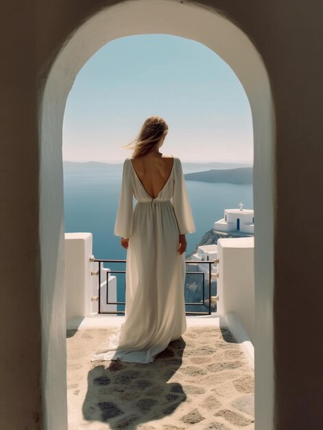 Une fille portant une robe blanche et des sandales en été