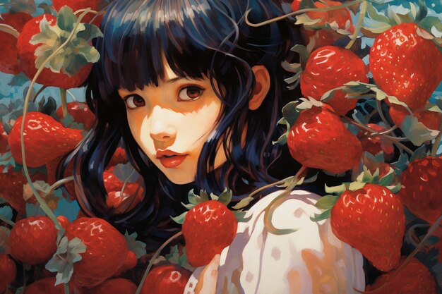 Une fille qui chasse les fraises