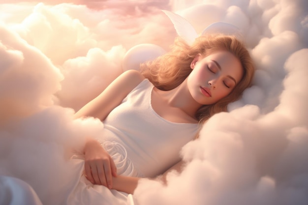 Une fille qui dort dans les nuages.