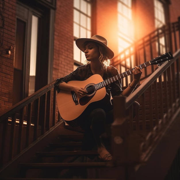 Une fille qui joue de la guitare.