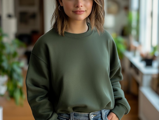 Une fille qui porte un sweat-shirt Gildan 18000